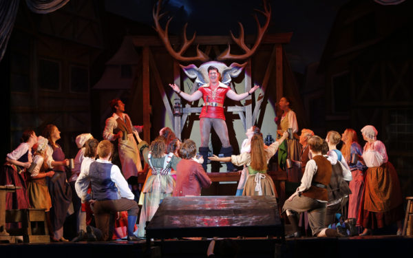 Dane Szohner as Gaston and the cast of Beauty and the Beast. Tim Matheson photo.